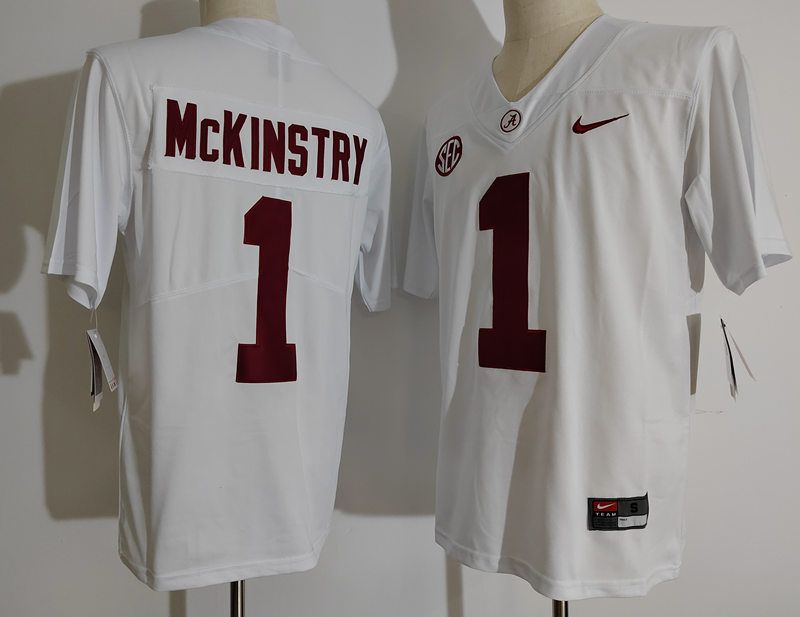 Men Alabama Crimson Tide #1 Mckinstry White Nike 2025 NCAA Jersey